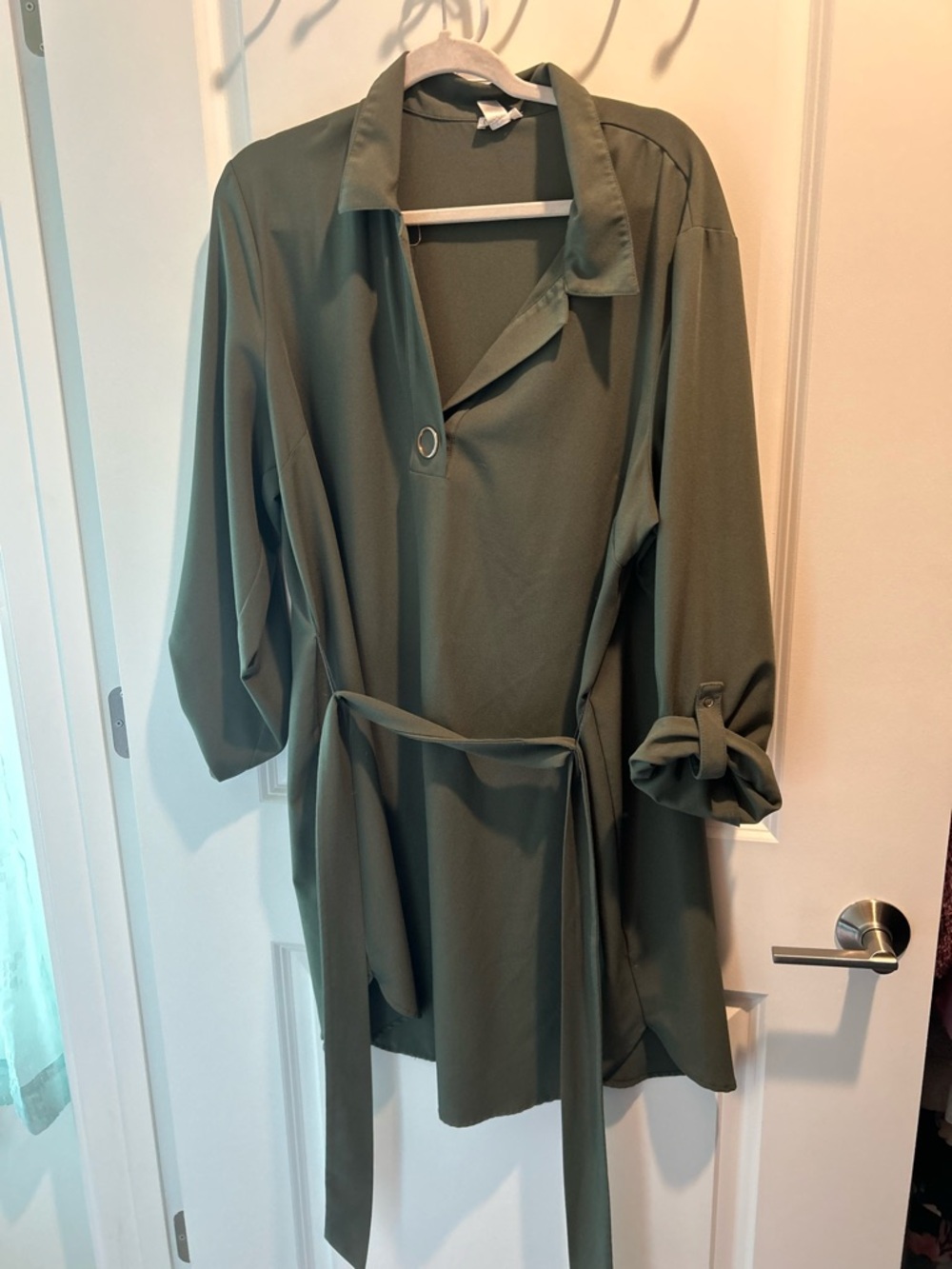 Spense Olive Green Midi Dress with Tie Waist